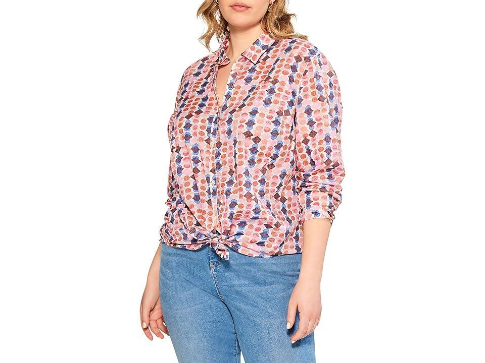 NIC+ZOE Plus Size Geo Dots Boyfriend Shirt Multi) Women's Clothing Product Image