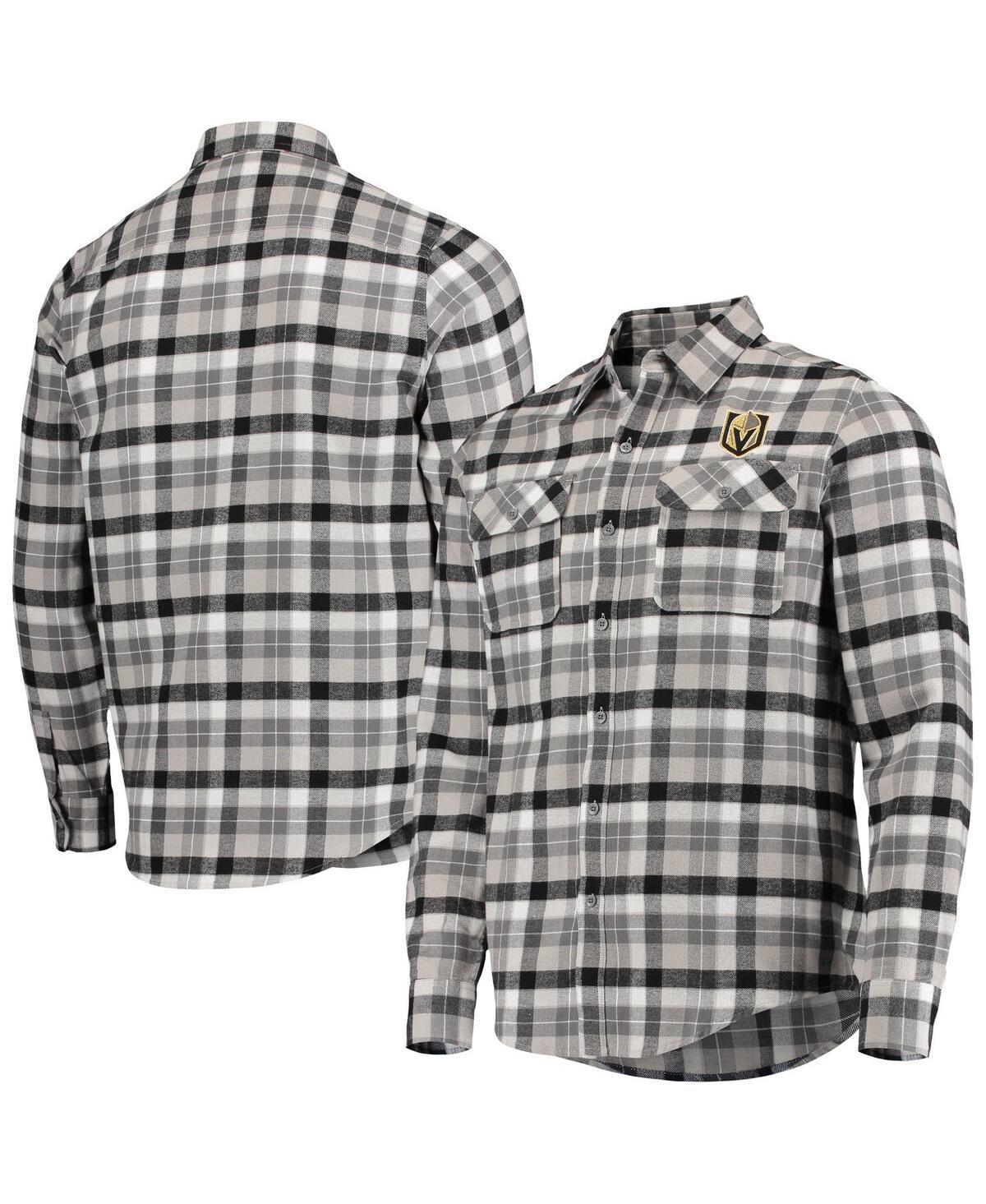 Mens Antigua Black/Gray Vegas Golden Knights Ease Plaid Button-Up Long Sleeve Shirt Product Image