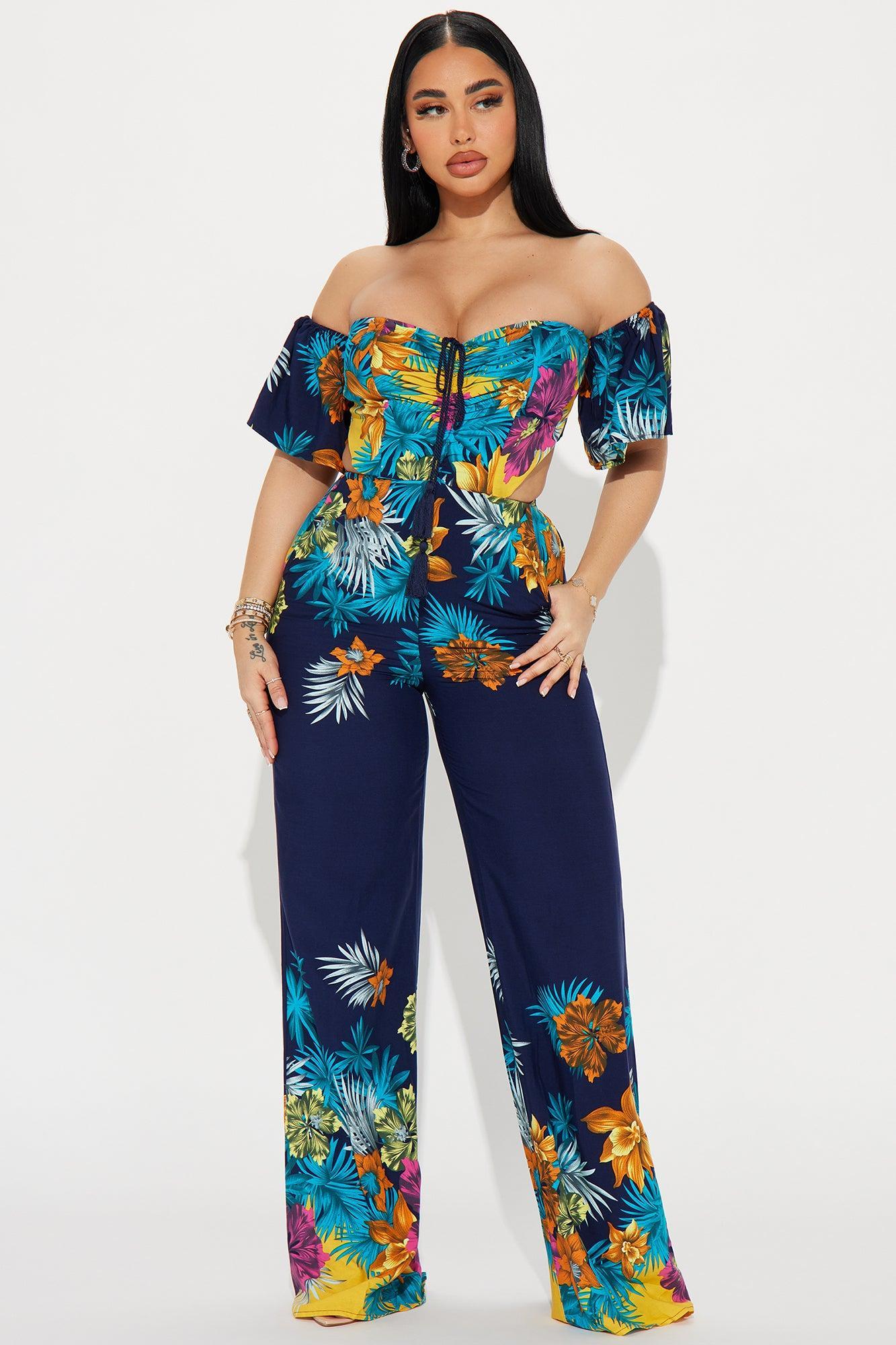 Mia Tropical Jumpsuit - Navy Product Image