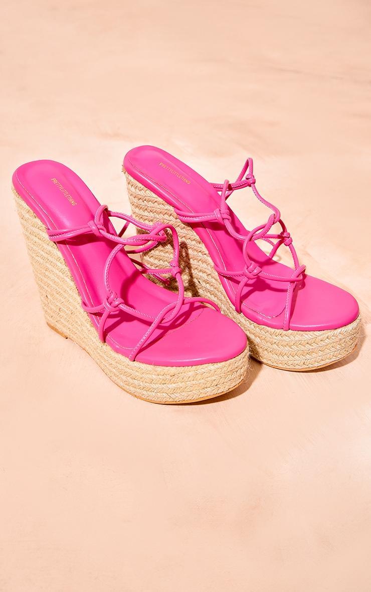 Pink Matte PU Round Toe Strappy Lace Up High Heeled Wedges Product Image