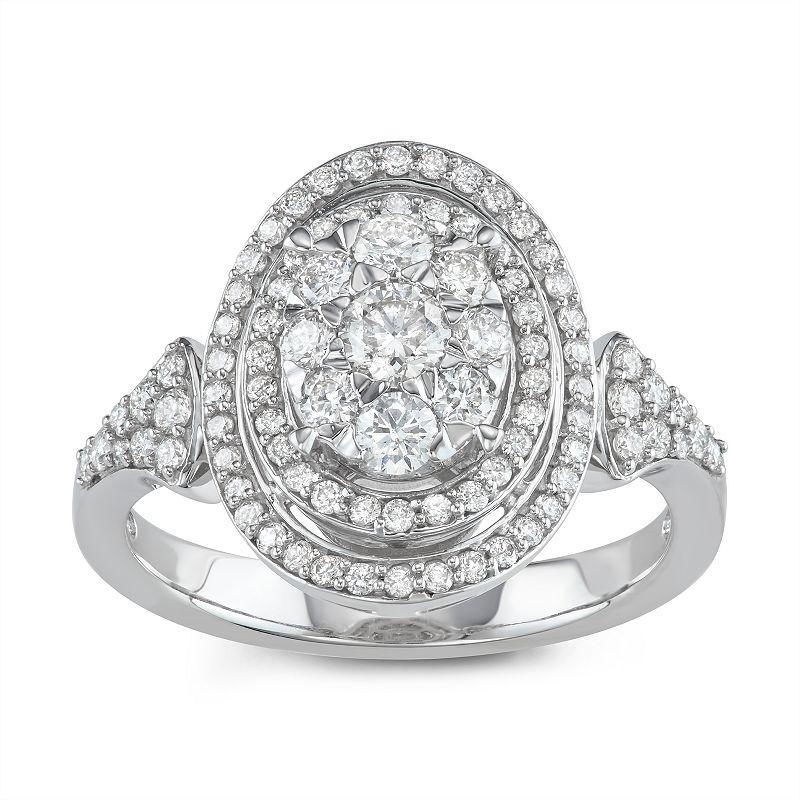 Lovemark 10k White Gold 1 Carat T.W. Diamond Tiered Oval Halo Ring, Womens 10k Whgold Product Image