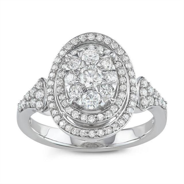 Lovemark 10k White Gold 1 Carat T.W. Diamond Tiered Oval Halo Ring, Womens Product Image