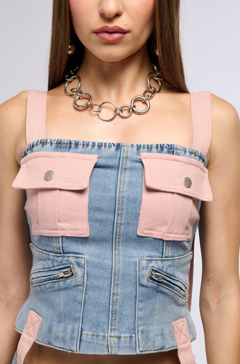 DONT STOP ME NOW DENIM CORSET TOP Product Image