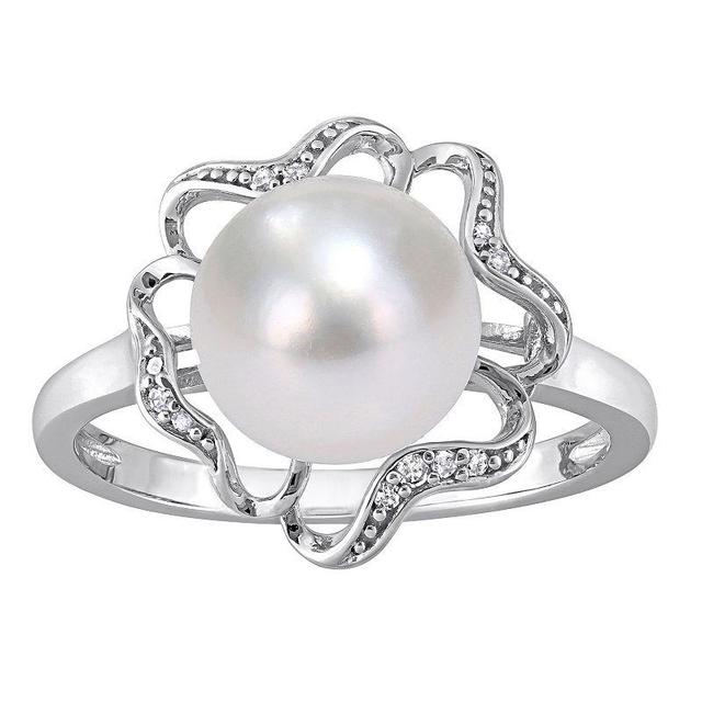 Stella Grace Sterling Silver Freshwater Cultured Pearl & Diamond Accent Flower Cocktail Ring, Womens Product Image