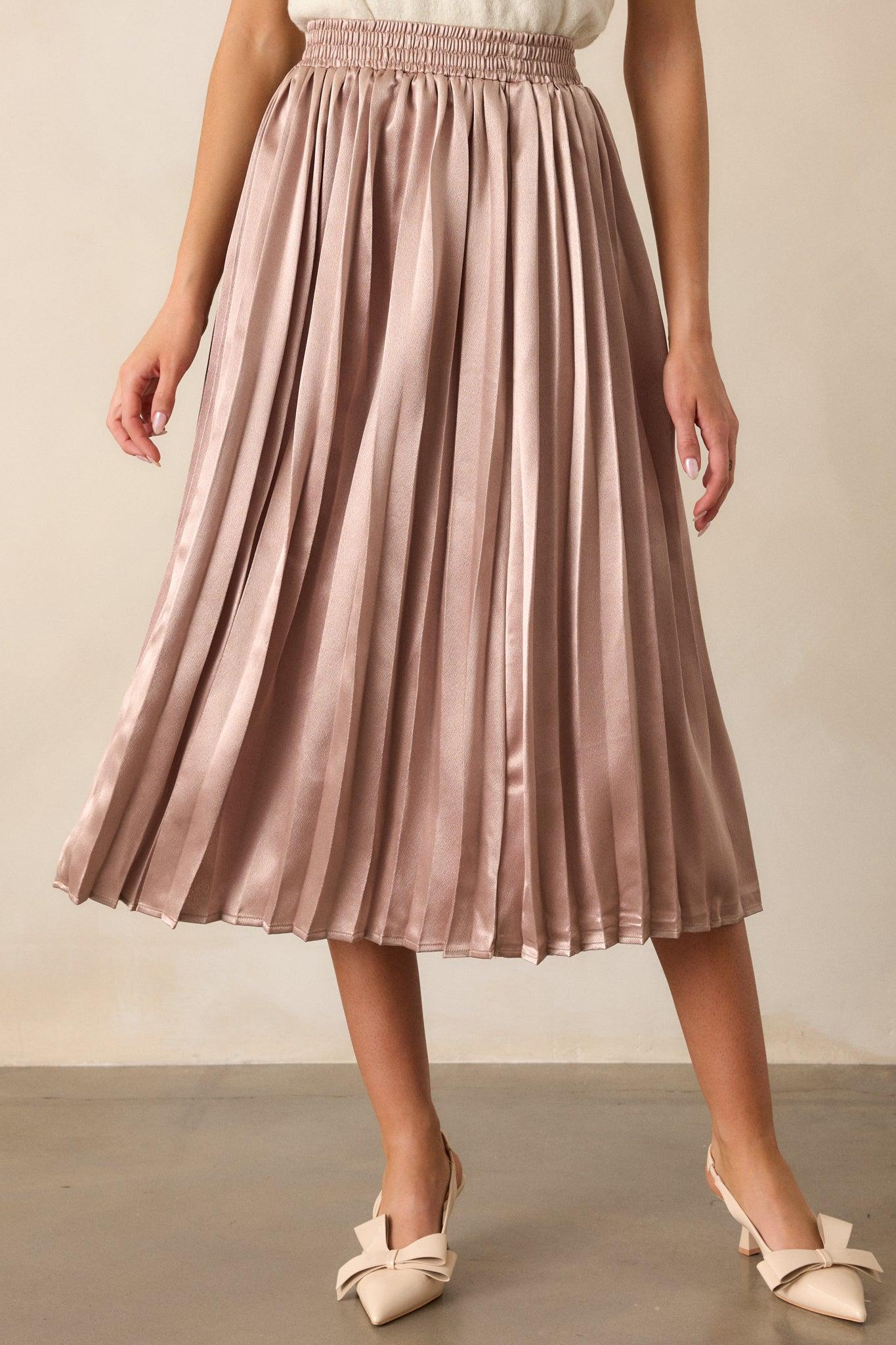 Lost In The Stars Rose Gold Pleated Midi Skirt Product Image