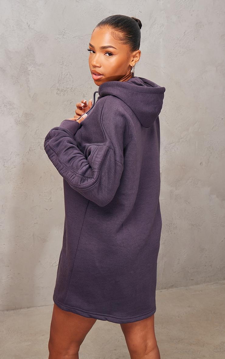 Charcoal Ruched Hooded Sweater Dress Product Image