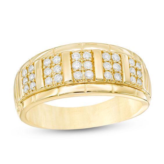 Men's 1/2 CT. T.w. Composite Rectangle Diamond Grooved Wedding Band in 14K Gold Product Image