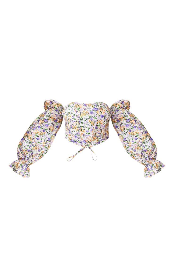 Lilac Floral Boned Bardot Crop Top Product Image