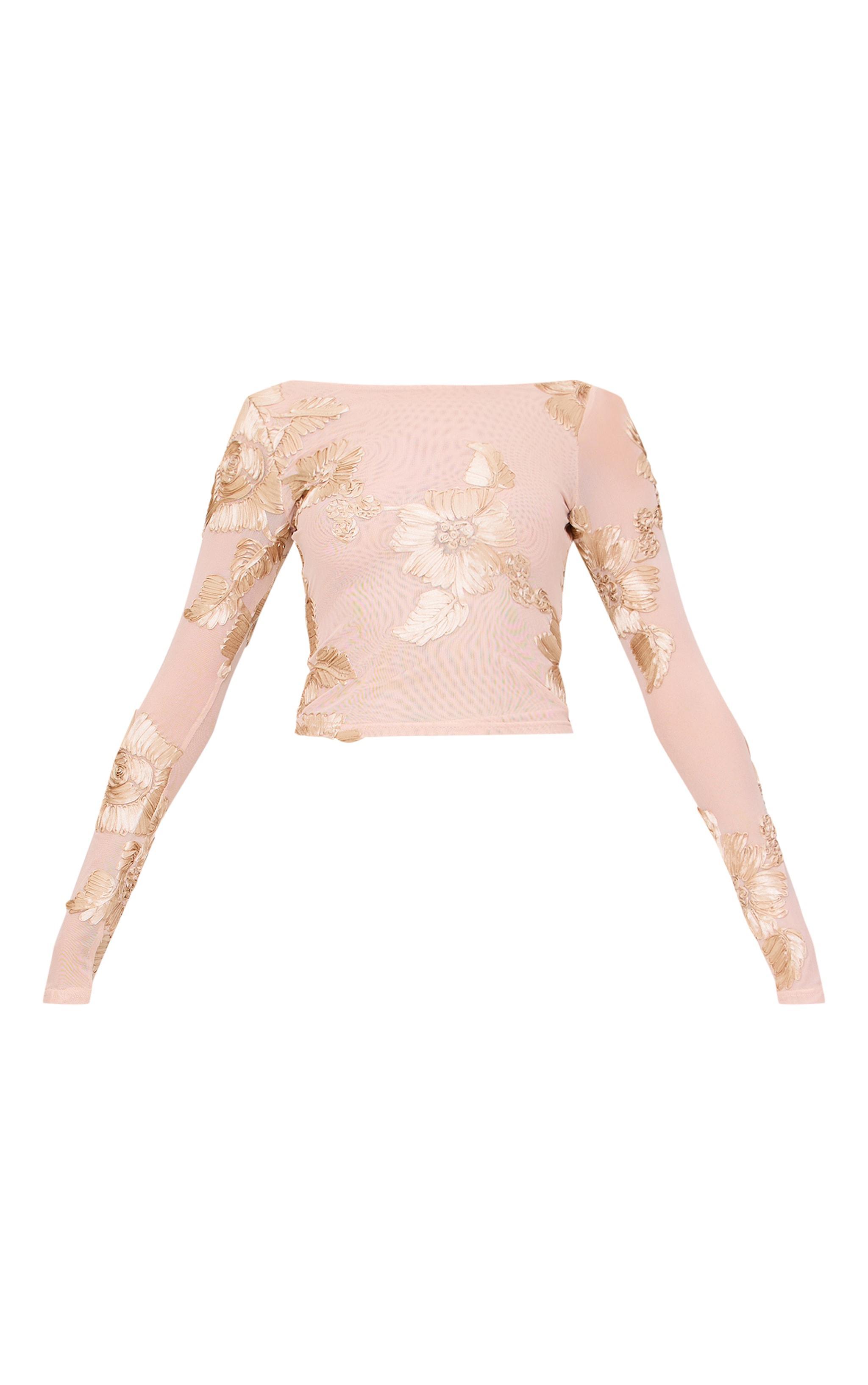 Champagne Floral Jacquard Long Sleeve Top Product Image