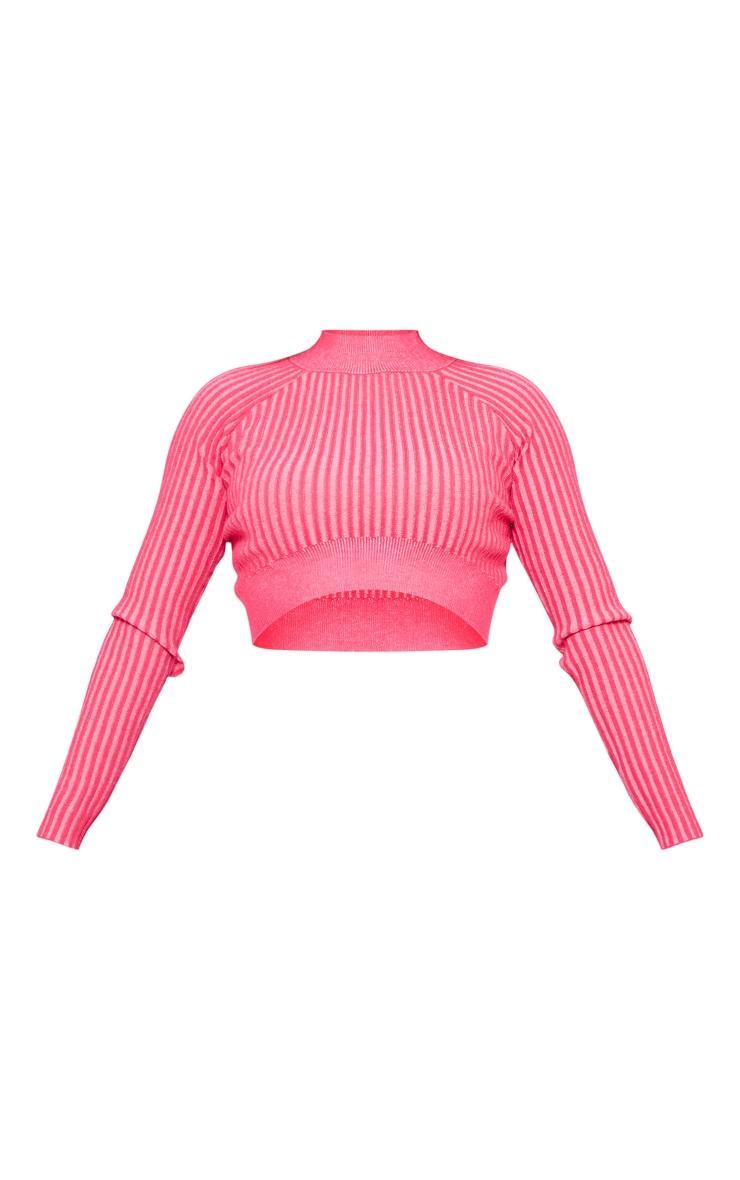 Fuchsia Two Tone Rib Knit Long Sleeve Top Product Image