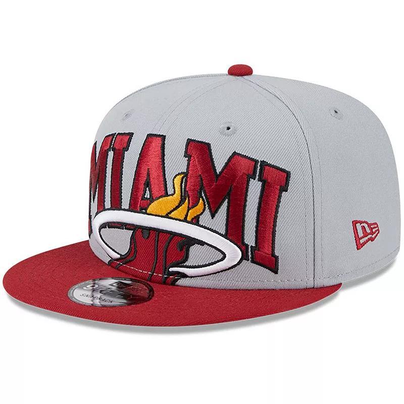 Mens New Era Gray/Red Miami Heat Tip-Off Two-Tone 9FIFTY Snapback Hat Product Image