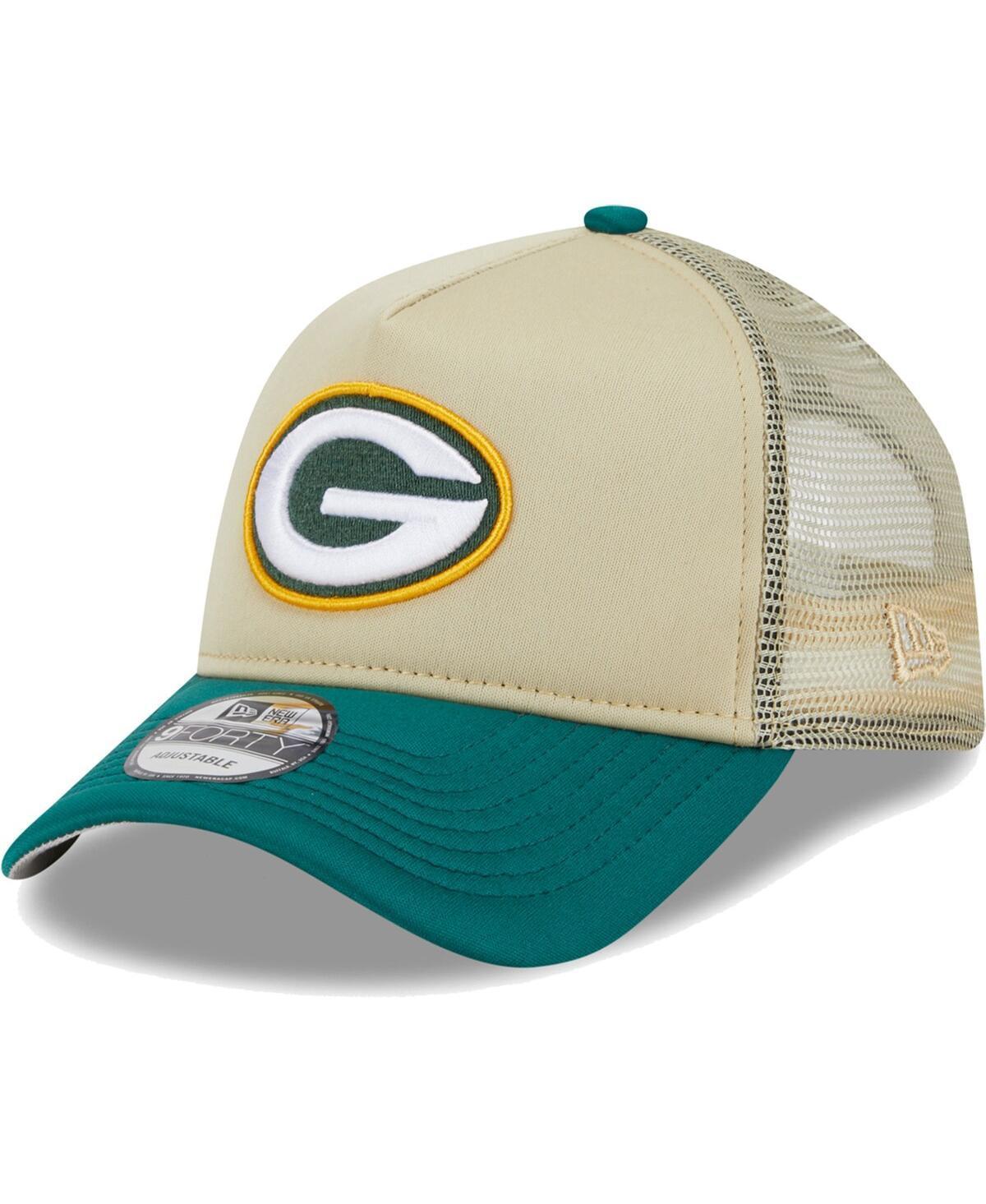 Mens New Era Tan/Green Green Bay Packers All Day A-Frame Trucker 9FORTY Adjustable Hat Product Image