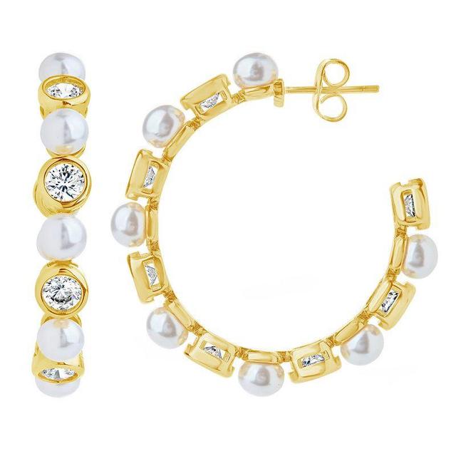 MC Collective Theodora Cubic Zirconia & Simulated Pearl Hoop Earrings, Womens, Gold Tone Product Image