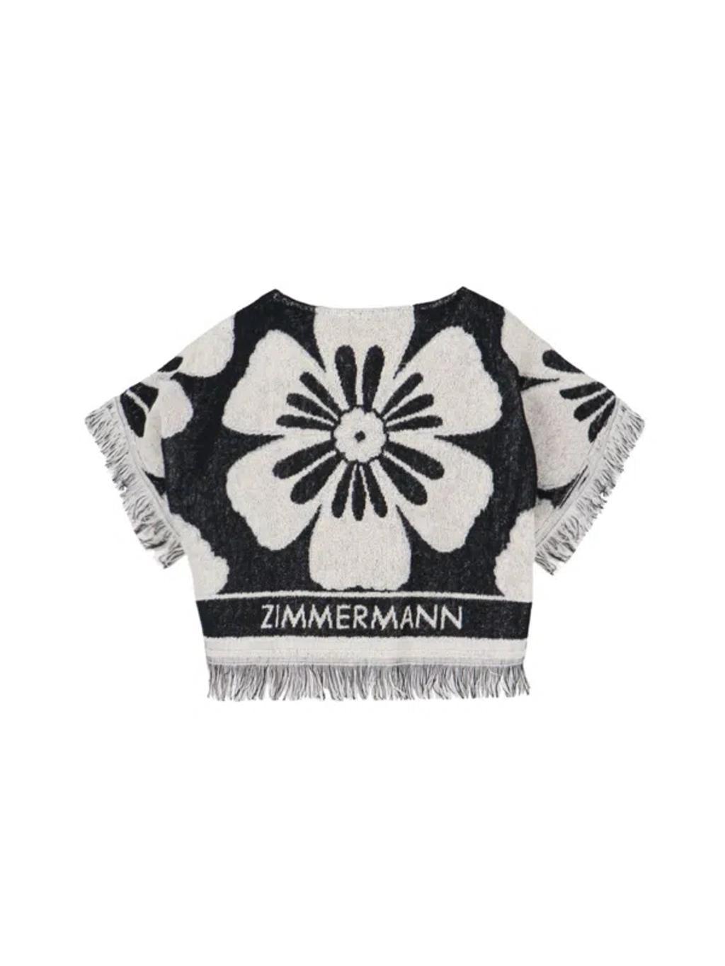 ZIMMERMANN Halliday Cropped Fringed Cotton-terry Jacquard Top In Black Product Image