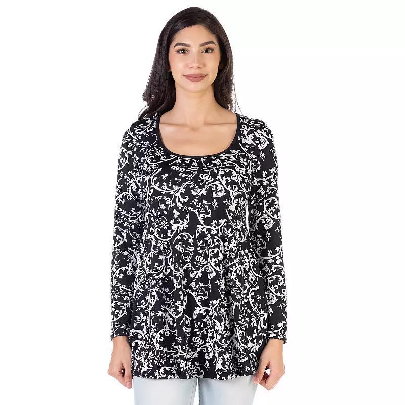 Womens 24Seven Comfort Apparel Floral Black Long Sleeve Tunic Top product image