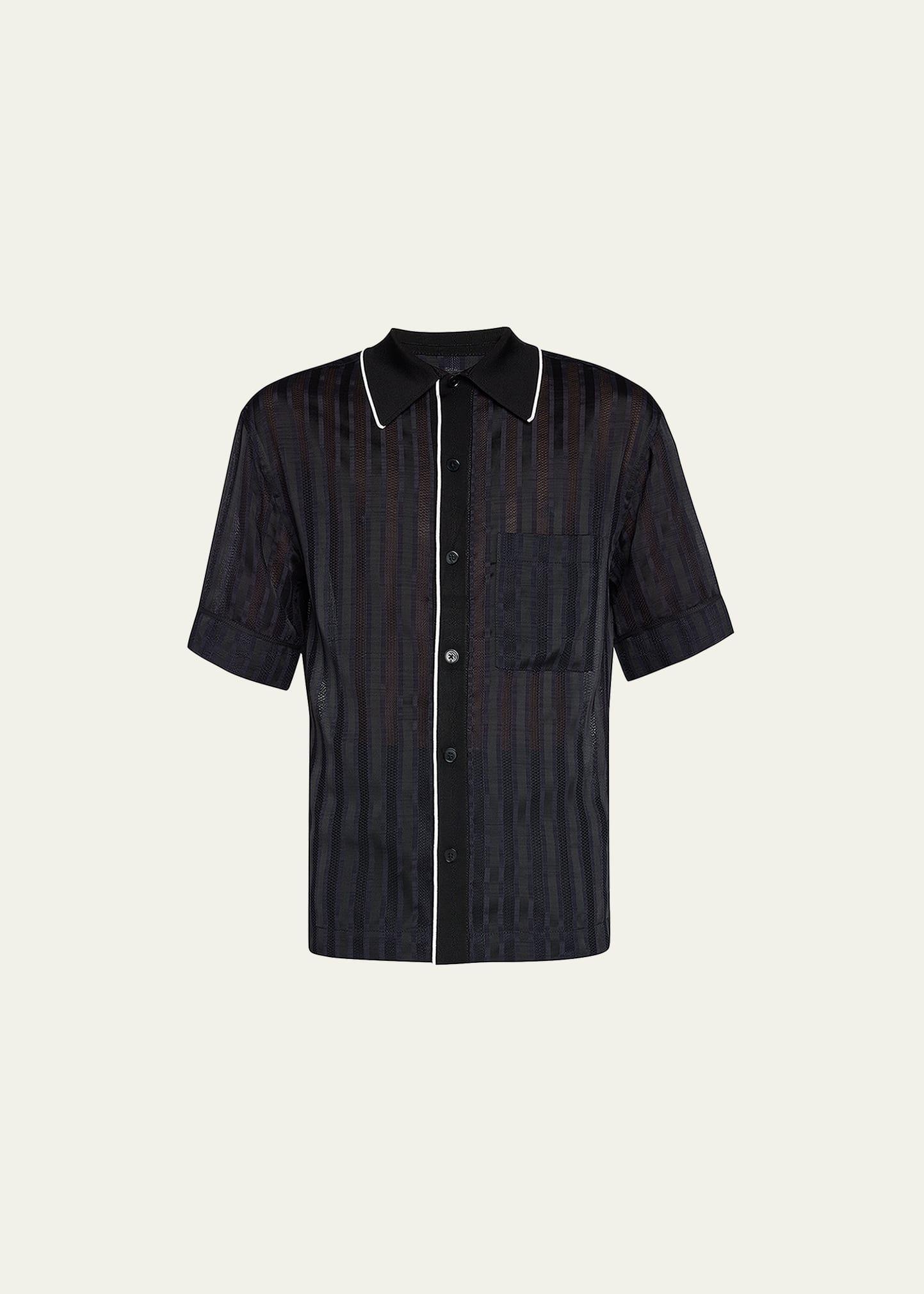 Mens Midnight Mesh Striped Bowling Shirt Product Image