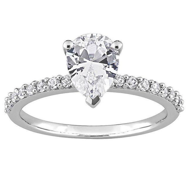 Stella Grace 10k White Gold Lab-Created White Sapphire Pear-Cut Engagement Ring, Womens Product Image