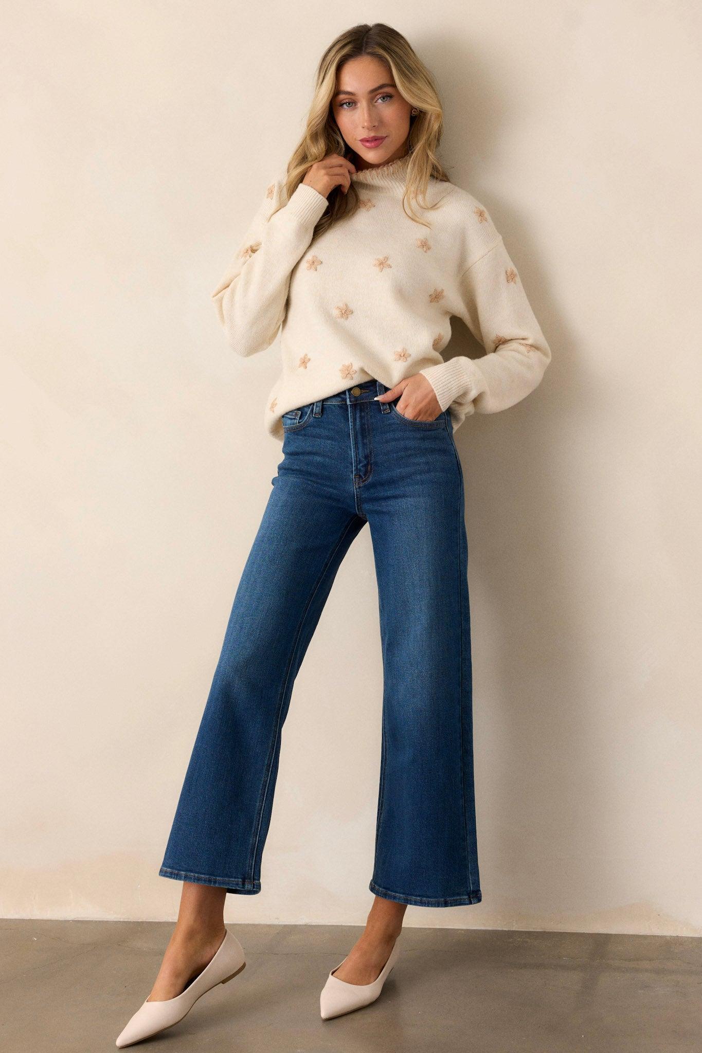 Into The Clouds Dark Wash Cropped Wide Leg Jeans product image