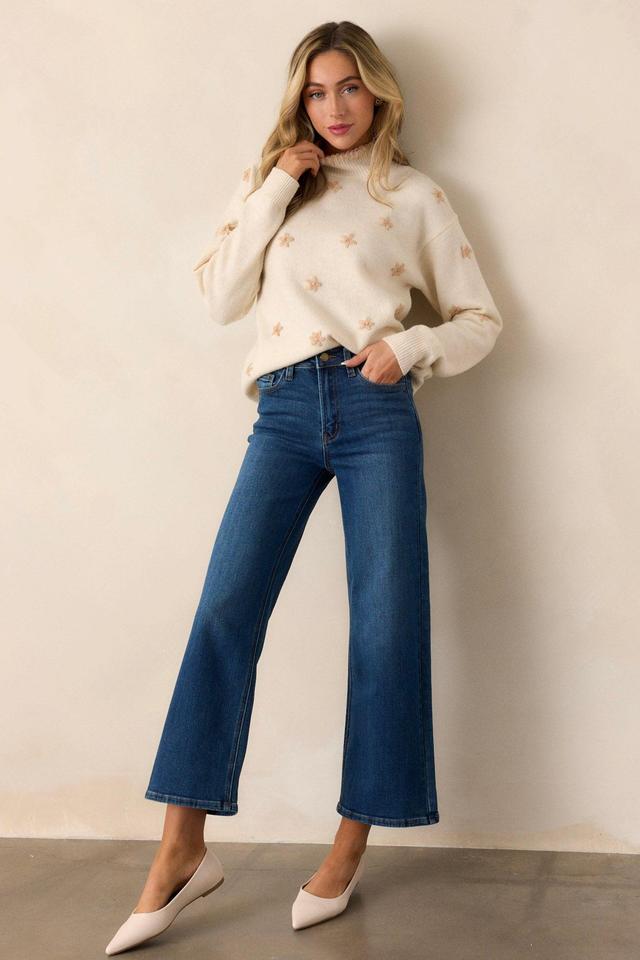 Into The Clouds Dark Wash Cropped Wide Leg Jeans Product Image