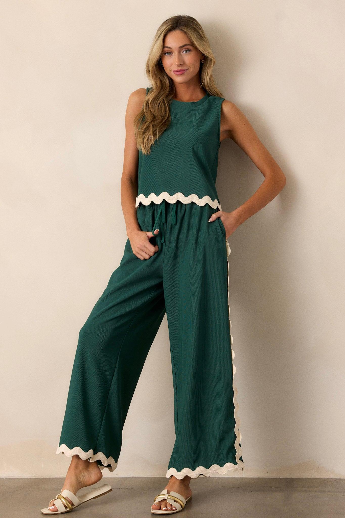 Breezy Charm Hunter Green Ricrac Pants Product Image