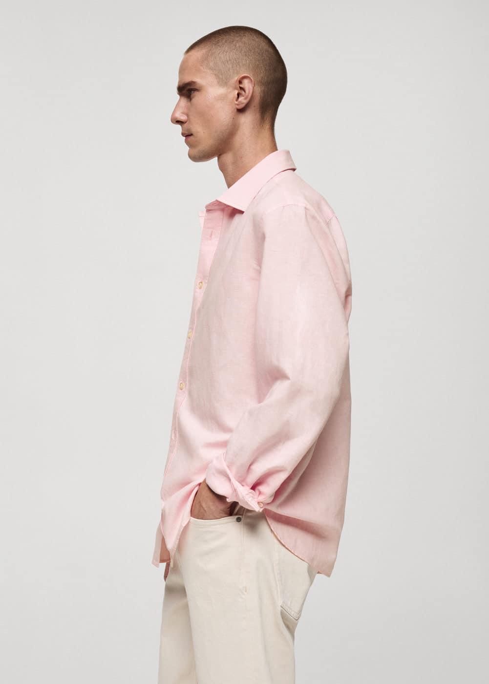 MANGO MAN - Classic-fit linen-blend shirt pinkMen Product Image