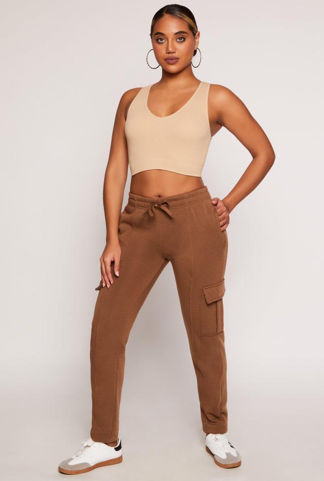 Womens Solid Cargo Pocket Pintuck Joggers Product Image