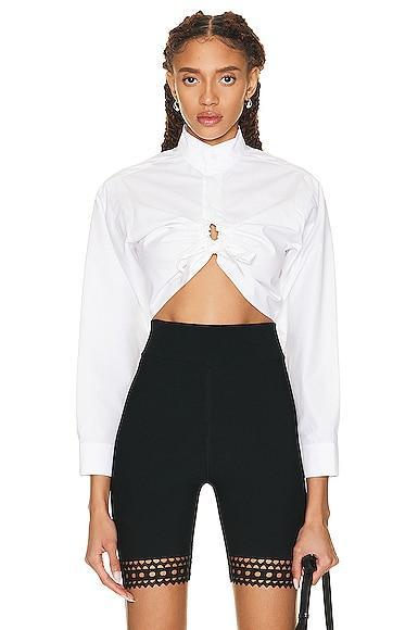 ALAÏA - Women's Cropped Cotton Shirt - White - FR 38 - Moda Operandi Product Image