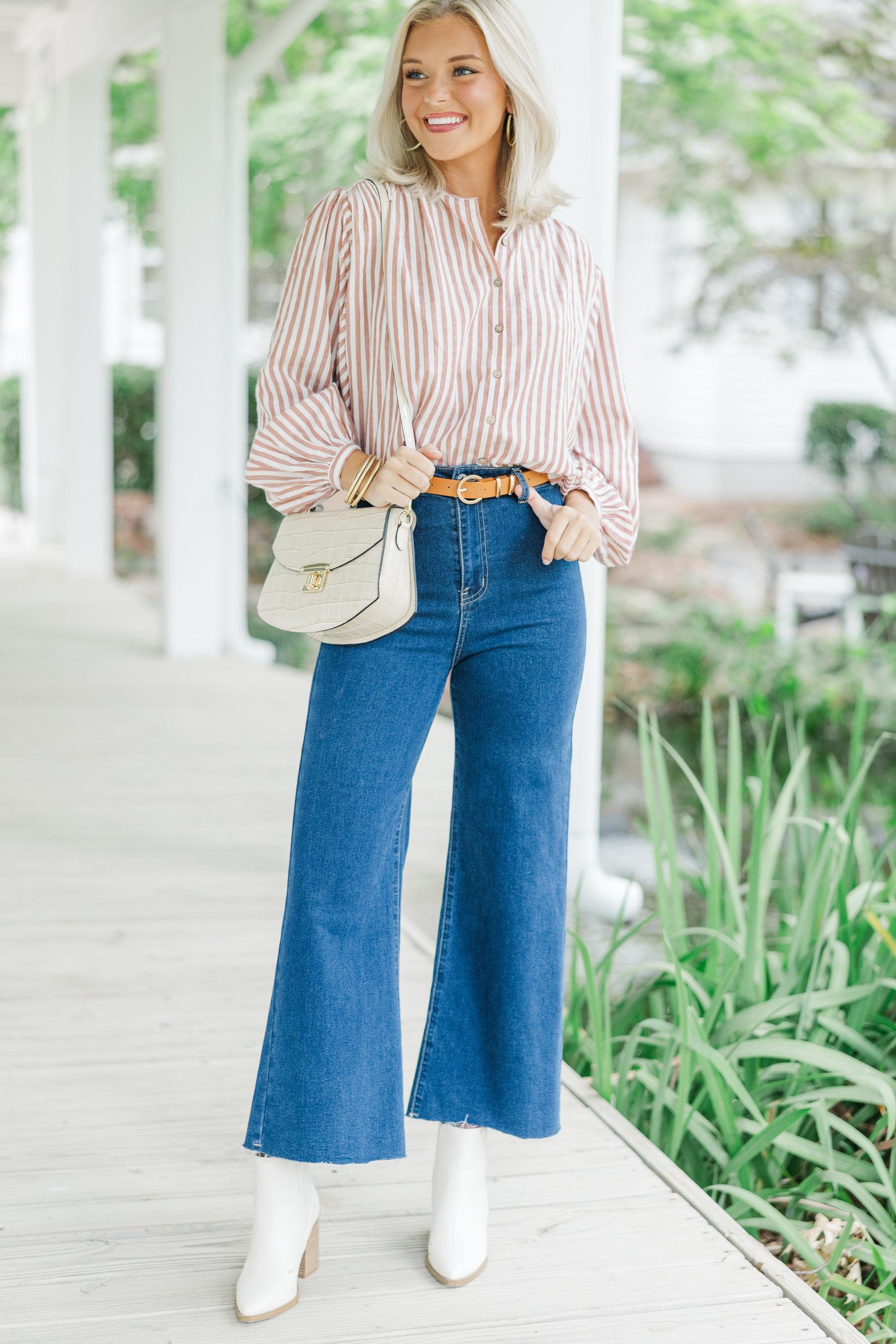 Make It Happen Rust Orange Striped Blouse Female Product Image