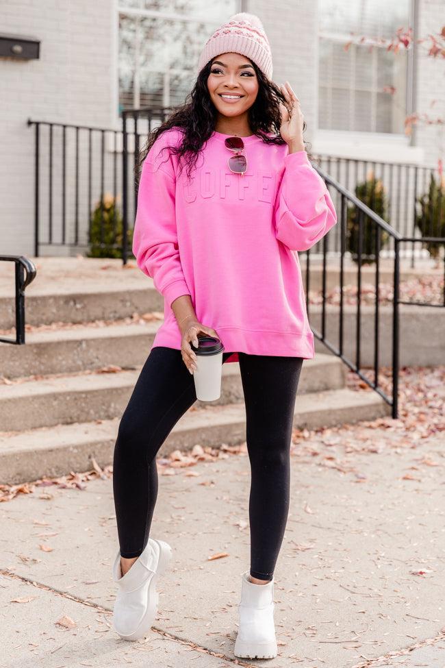 Coffee Embossed Power Pink Graphic Sweatshirt Product Image