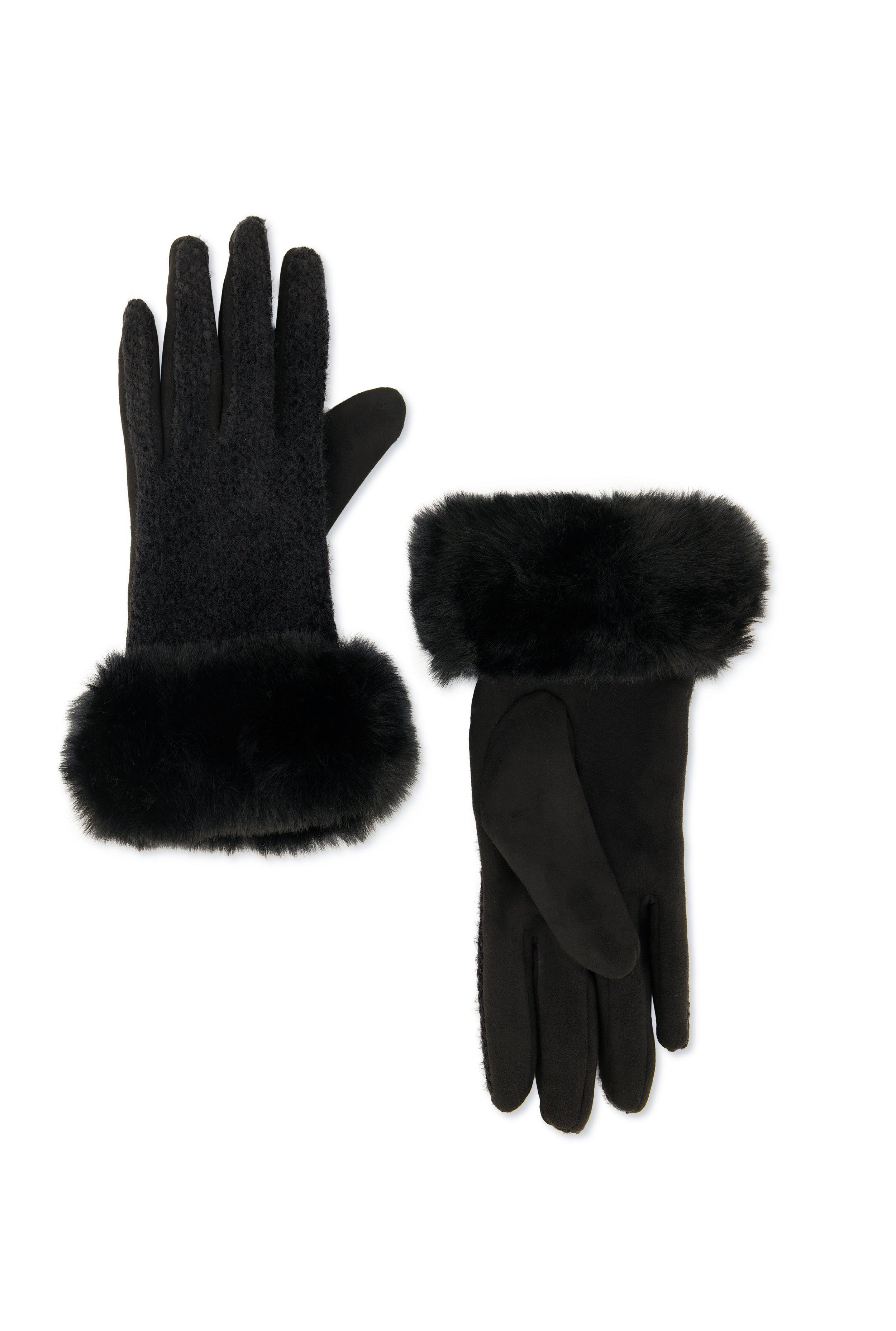 Eyelash Knit Faux Fur Cuff Gloves Female Product Image