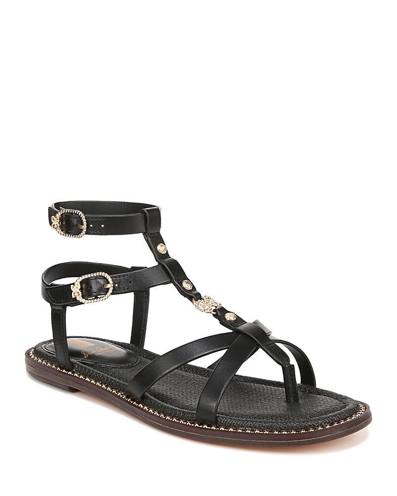 Sam Edelman Talya Metallic Strappy Gladiator Logo Charm Stud Detail Thong Sandals Product Image