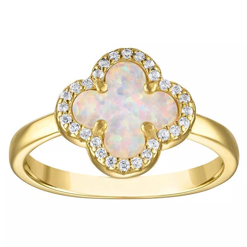 Designs by Gioelli 14k Gold Over Sterling Silver Gemstone Clover Ring, Womens Created White Product Image