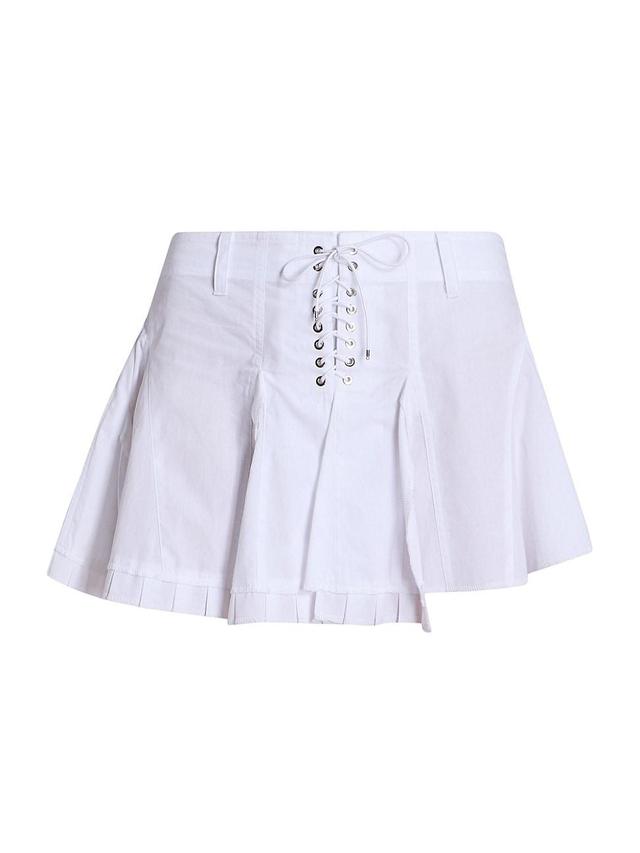 Womens Pleated Lace-Up Cotton Miniskirt Product Image