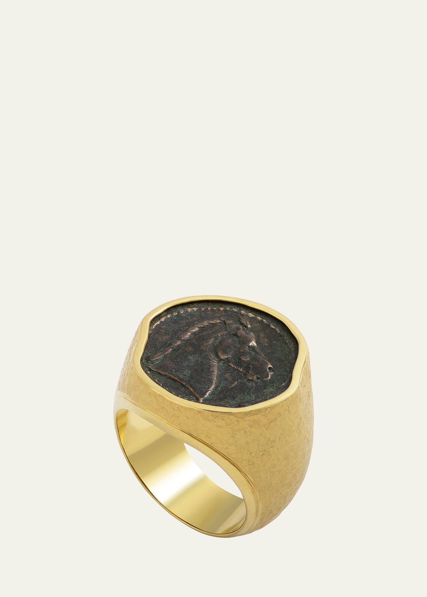 Mens 18K Yellow Gold Carthage Horse Coin Ring Product Image