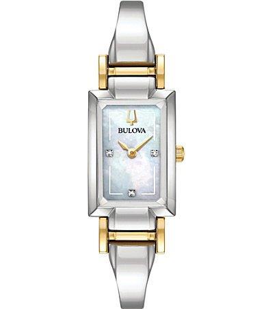 Bulova Womens Classic Diamond Accent Two-Tone Stainless Steel Bangle Bracelet Watch 28x33mm Product Image