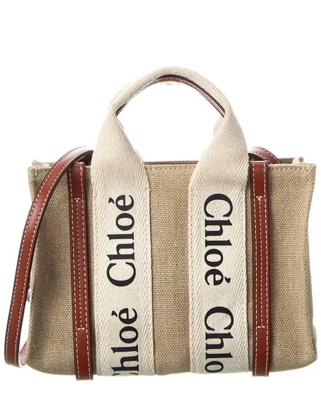 CHLOÉ Woody Mini Canvas & Leather Tote In Brown Product Image