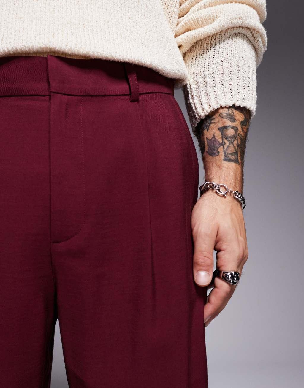 ASOS DESIGN wide leg dress pants in burgundy Product Image