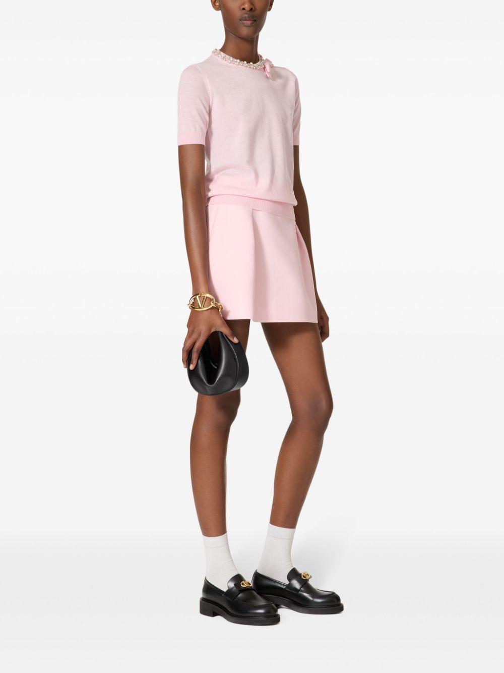 VALENTINO Crystal-embellished Fine-knit T-shirt In Lt Pink Product Image