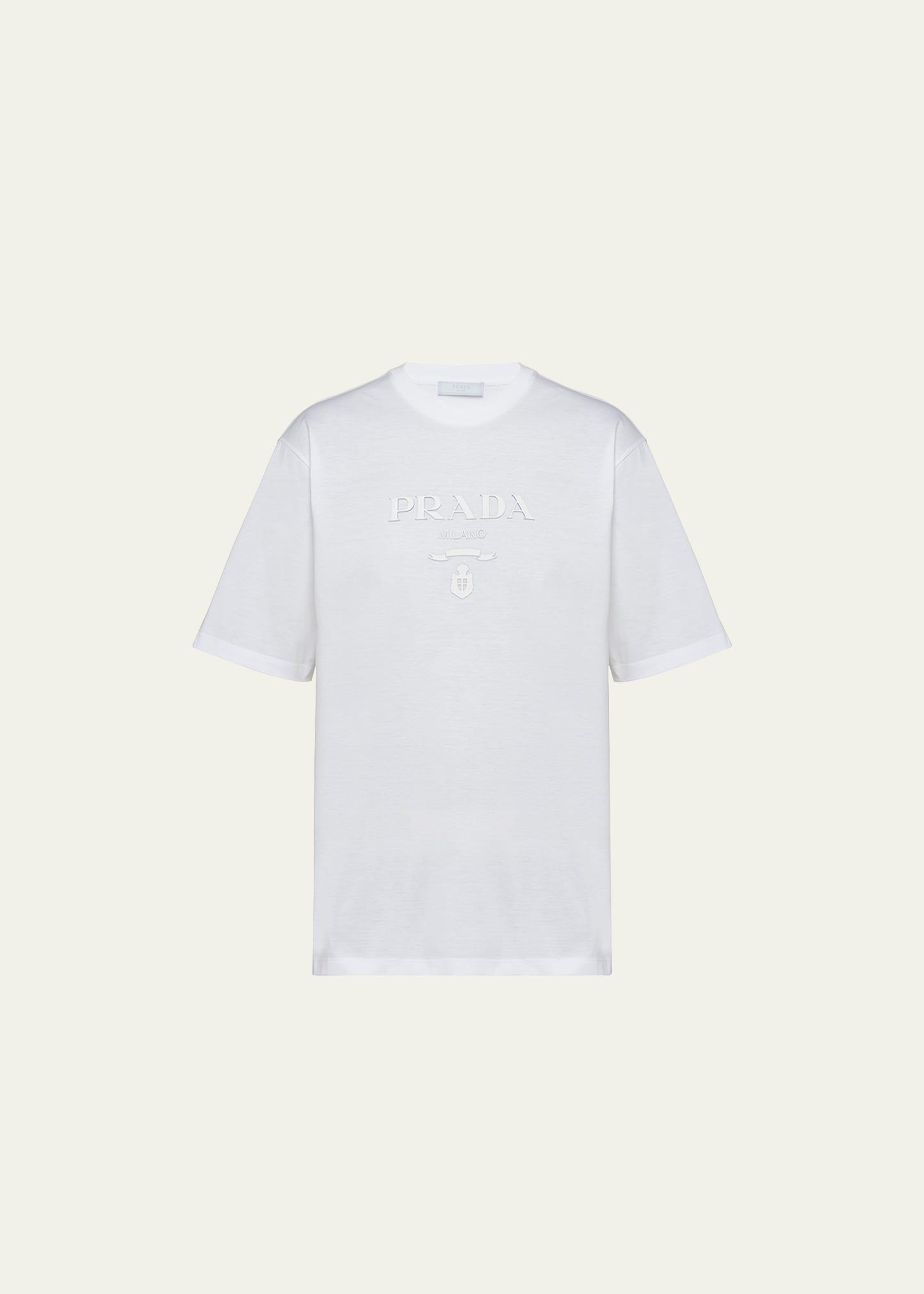 Prada Men's Silicone-Logo Boxy T-Shirt  - BIANCO - Size: Medium Product Image