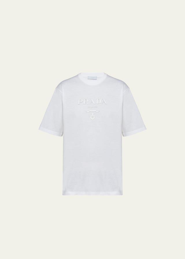 Prada Men's Silicone-Logo Boxy T-Shirt  - BIANCO - Size: Medium Product Image