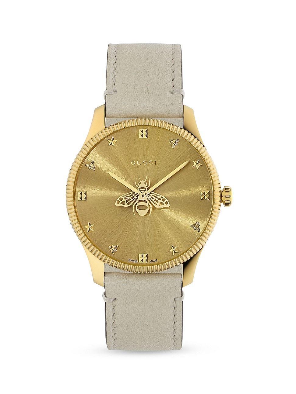 Womens G-Timeless Yellow Gold PVD & Leather Strap Watch Product Image