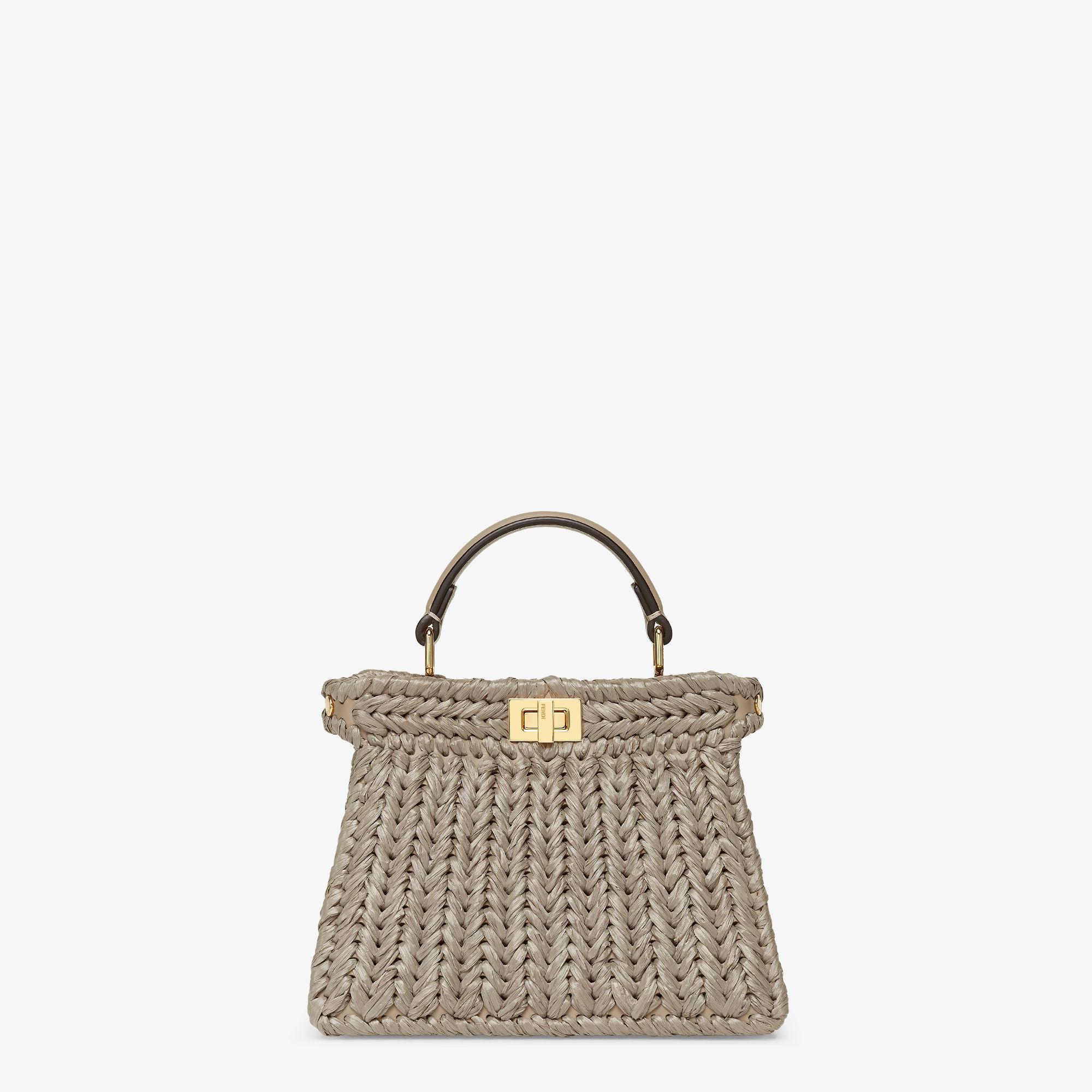 Peekaboo ISeeU PetiteDove gray interlaced leather and raffia bag Product Image