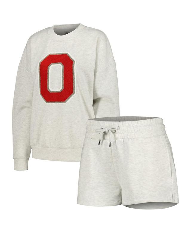 Womens Gameday Couture Ash Ohio State Buckeyes Team Effort Pullover Sweatshirt and Shorts Sleep Set Product Image