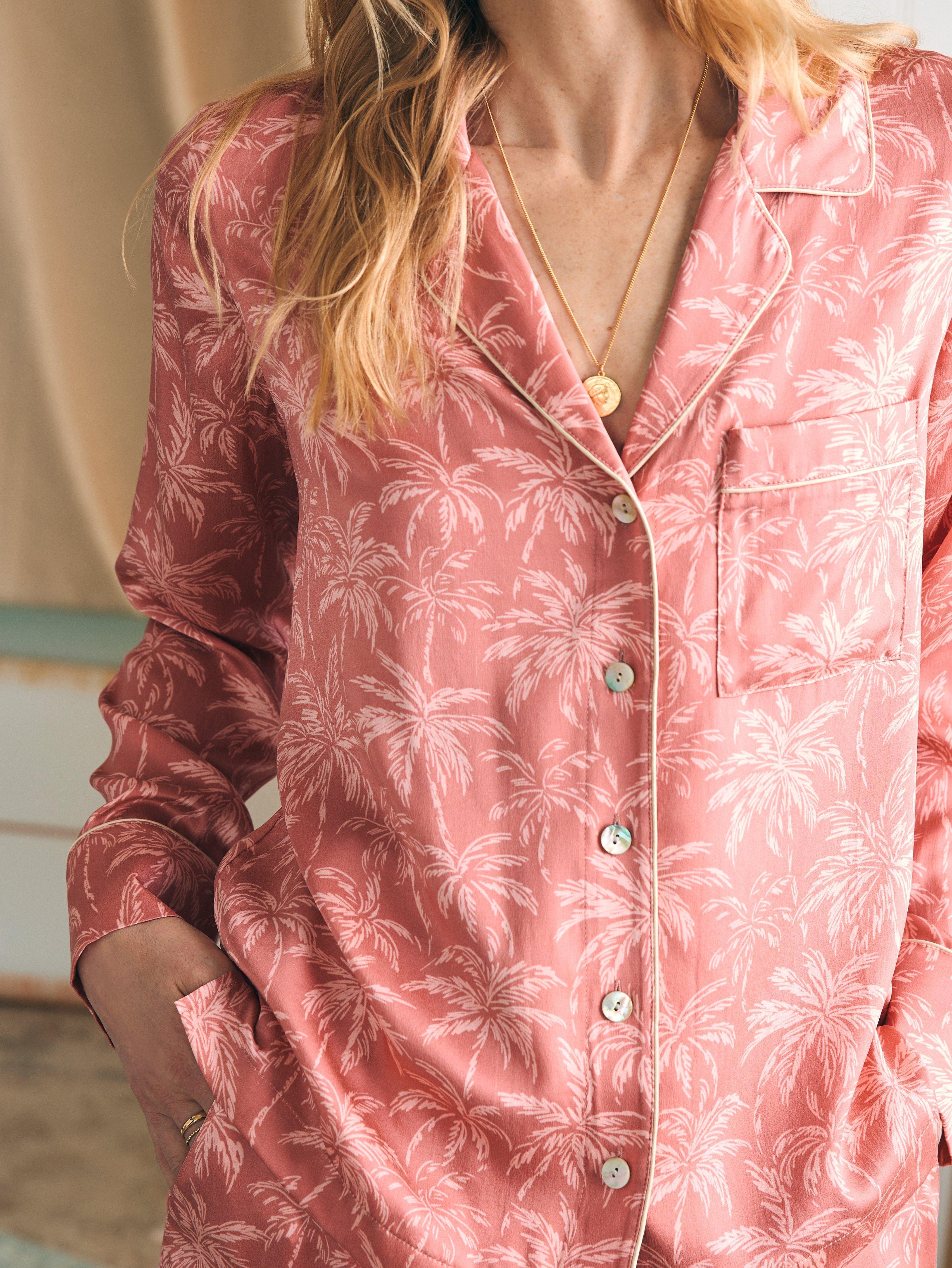 Sandwashed Silk Long Sleeve Pajama Set - Rose Tropic Trees Female Product Image