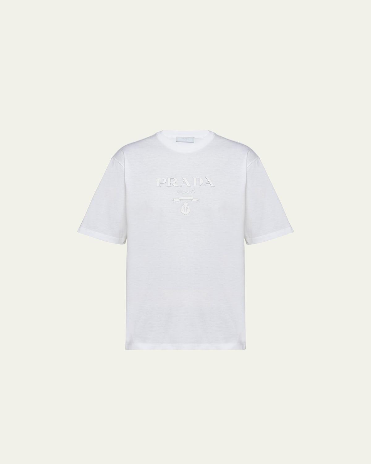 Prada Men's Silicone-Logo Boxy T-Shirt  - BIANCO - Size: Medium Product Image