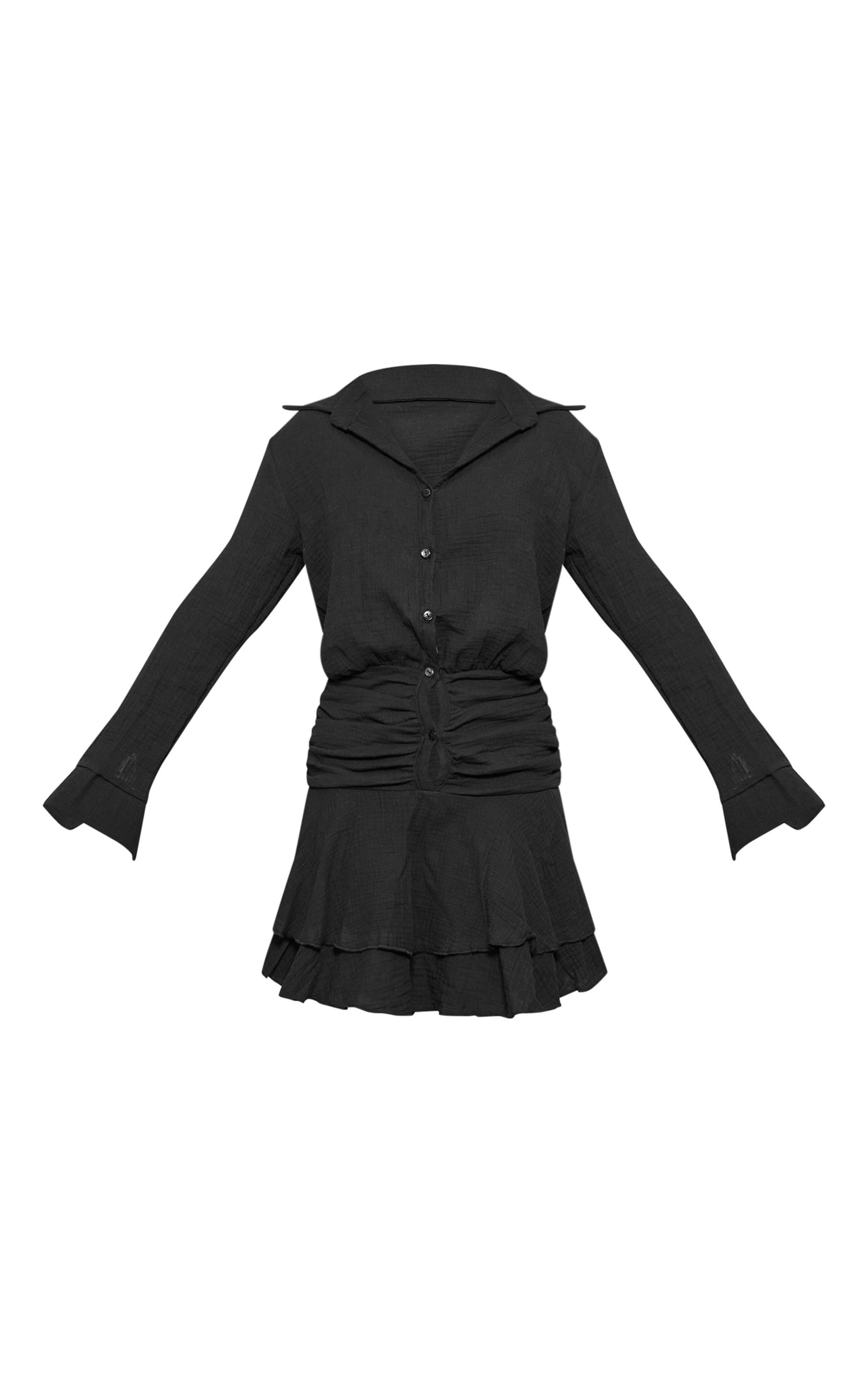 Black Oversized Shirt Frill Detail Shift Dress Product Image