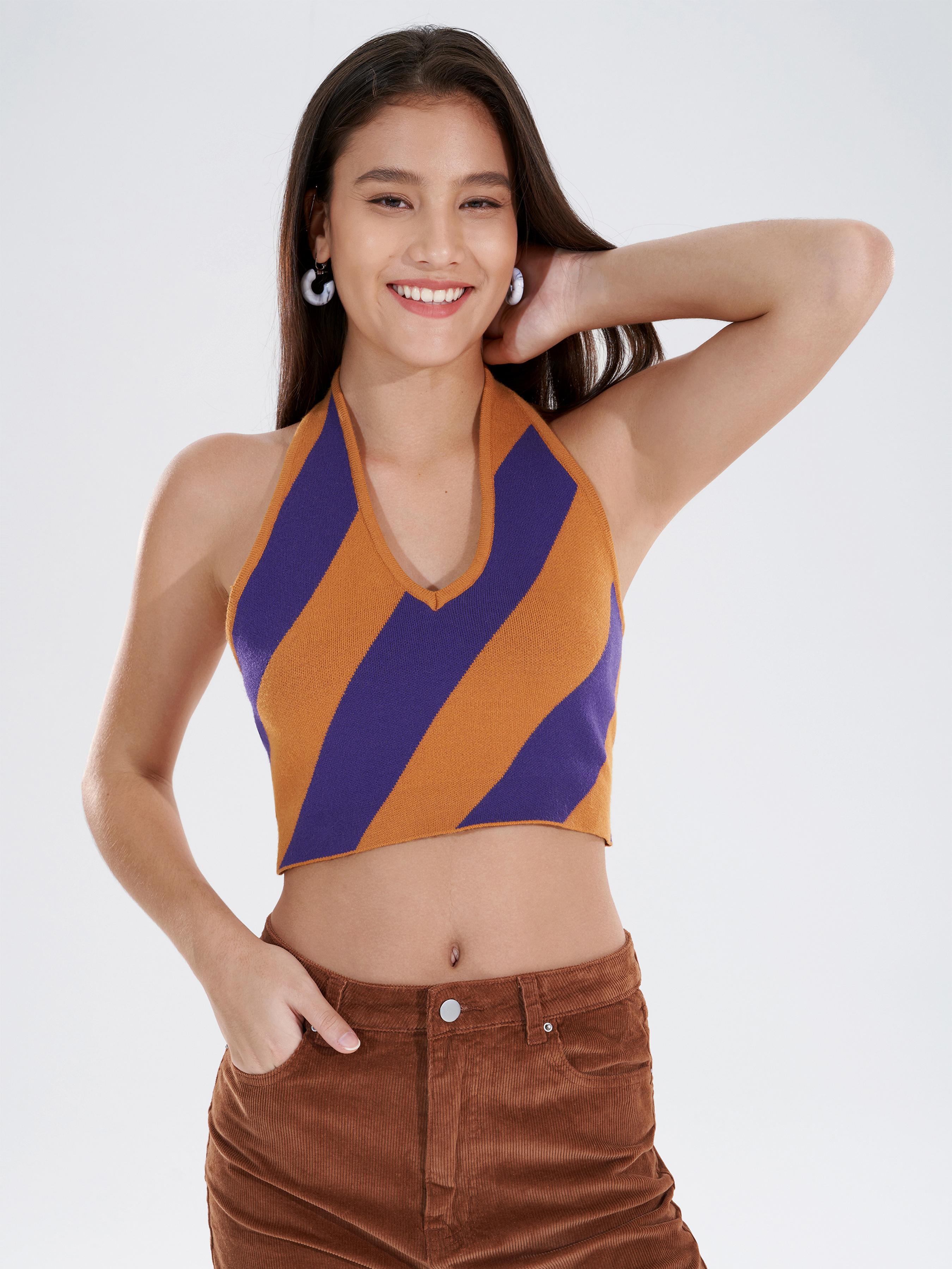 Striped Knitted Halter Top Product Image