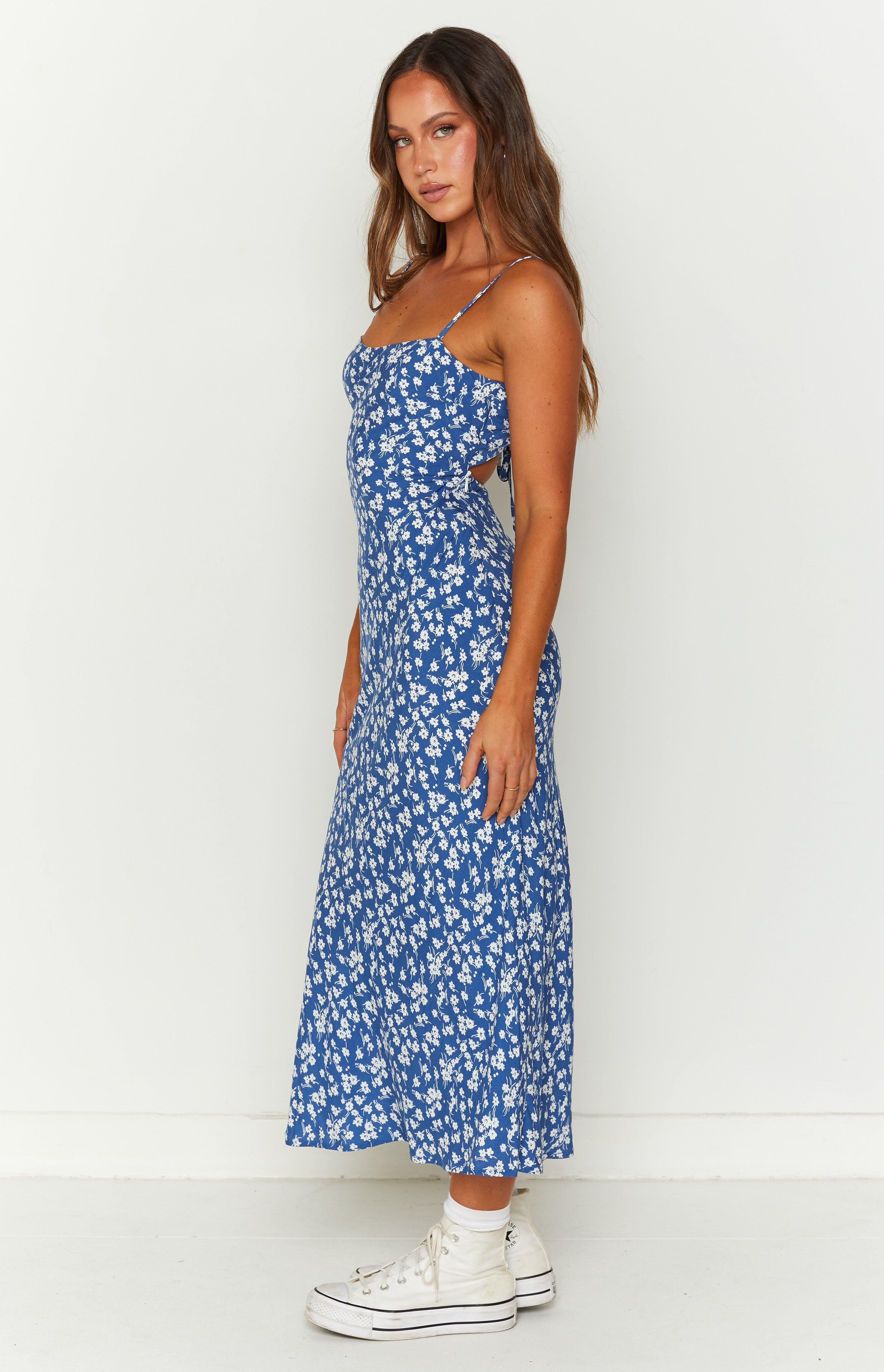 Delphine Blue Floral Midi Dress Product Image