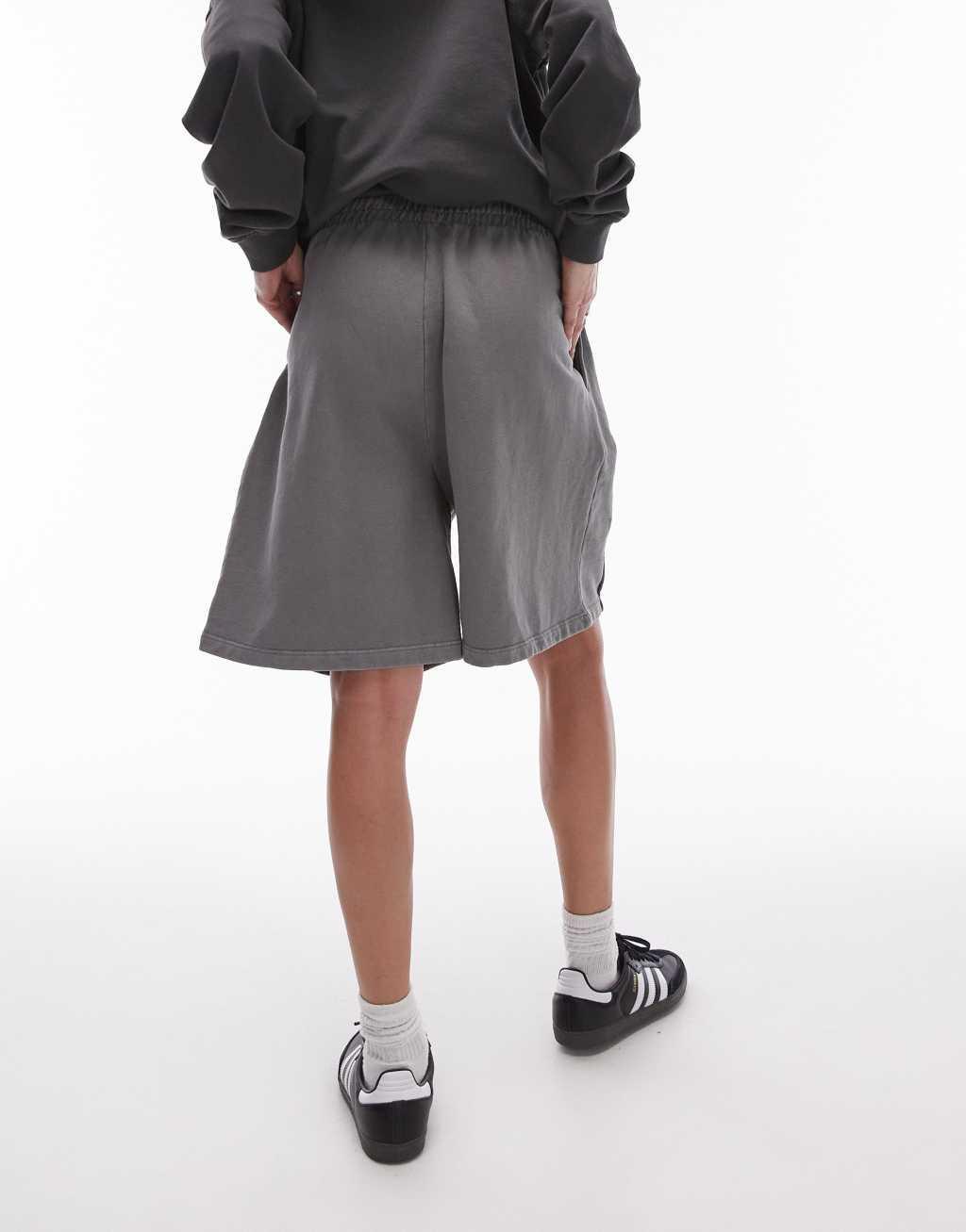 Topshop acid wash longline shorts in washed gray Product Image