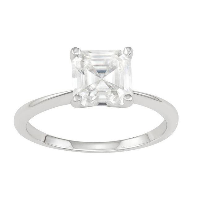 Charles & Colvard 14k White Gold 2 1/5 Carat T.W. Lab-Created Moissanite Asscher-Cut Solitaire Engagement Ring, Womens Product Image